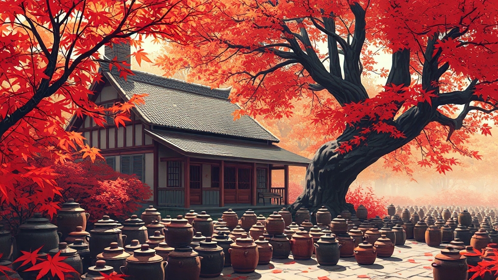 가을 단풍 명소, 명재고택 (illustration 스타일)