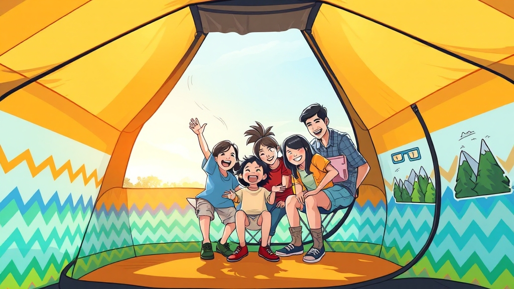 에어텐트 실내 공간 및 통풍 시스템 (cartoon 스타일)