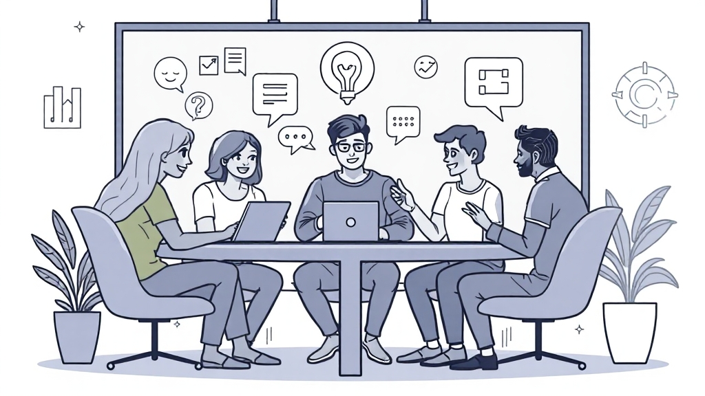 그룹 채팅 기능의 협업적 이점 (illustration 스타일)