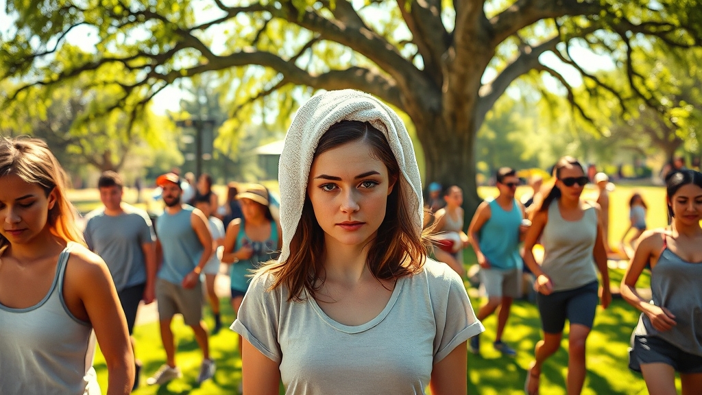 열사병 초기 증상과 대처법 (realistic 스타일)