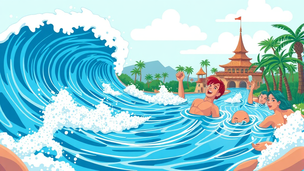 시원함의 끝판왕! 파도풀 & 유수풀 즐기기 (illustration 스타일)