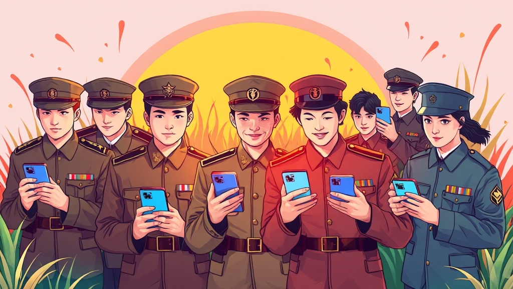 국내외 군대 휴대폰 사용 정책 비교 (illustration 스타일)