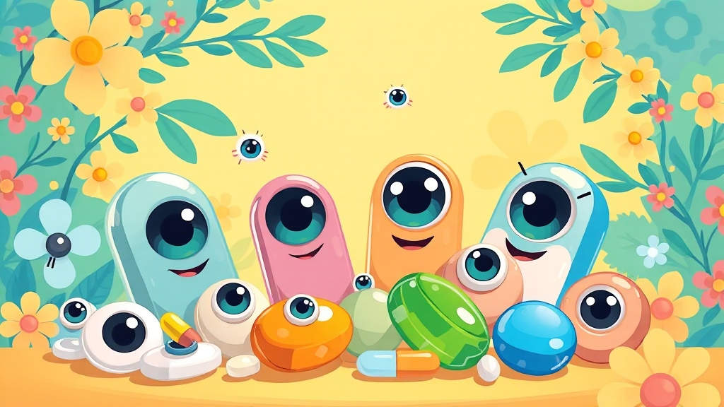 눈영양제 종류 섭취 40대를 위한 눈 건강 완벽 가이드 5 알약 vs 젤리 형태 비교 (cartoon 스타일)