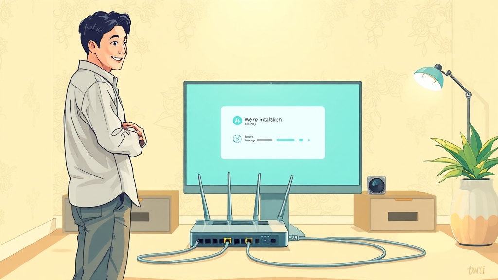 공유기 설치 및 초기 설정 (illustration 스타일)