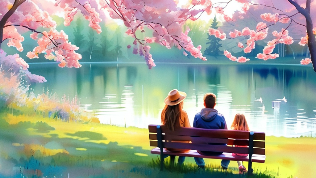 광주패밀리랜드 우치공원: 벚꽃과 즐길 거리가 가득 (watercolor 스타일)