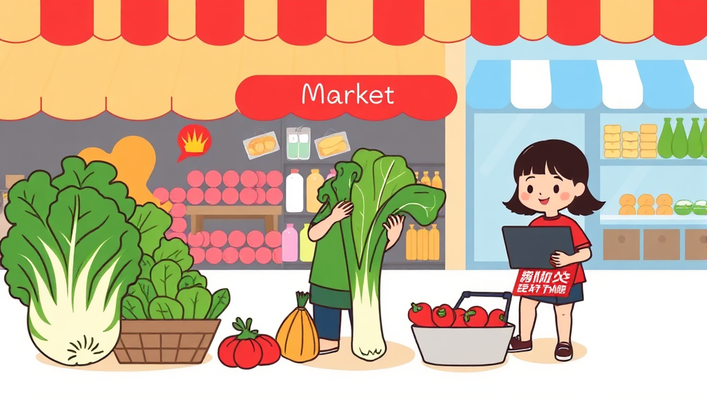 김장 재료 구매처별 비교 분석 (cartoon 스타일)