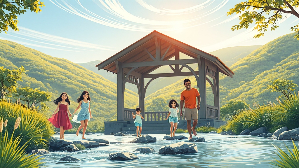 평상 시설 안내: 구역별 특징 (illustration 스타일)