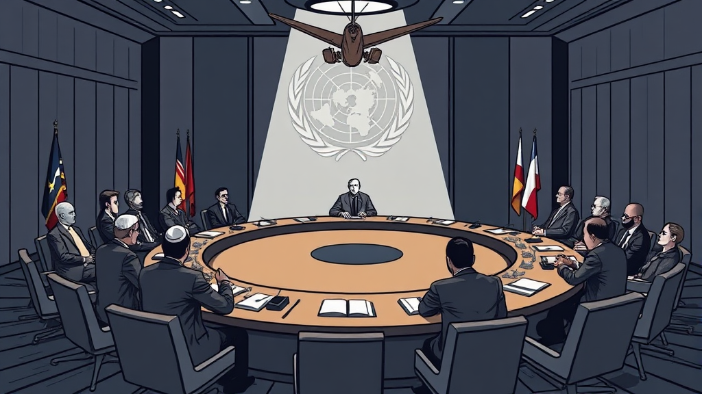 유엔 안보리 긴급회의 소집 (illustration 스타일)
