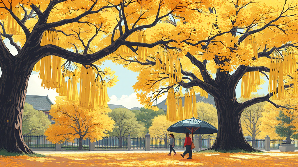 장수동 은행나무 관람 시기 (illustration 스타일)