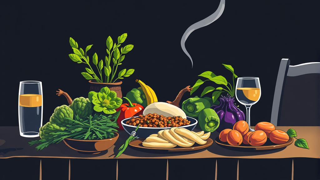 고혈당 관리에 도움이 되는 영양소와 음식 (illustration 스타일)