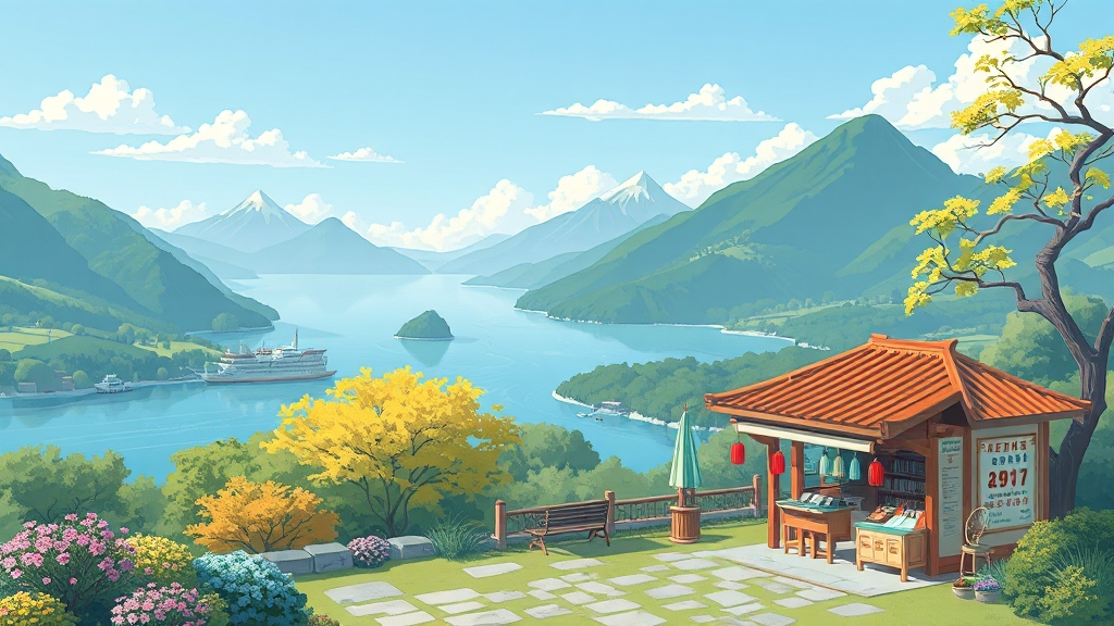 휴게소 편의 시설 및 특징 (illustration 스타일)