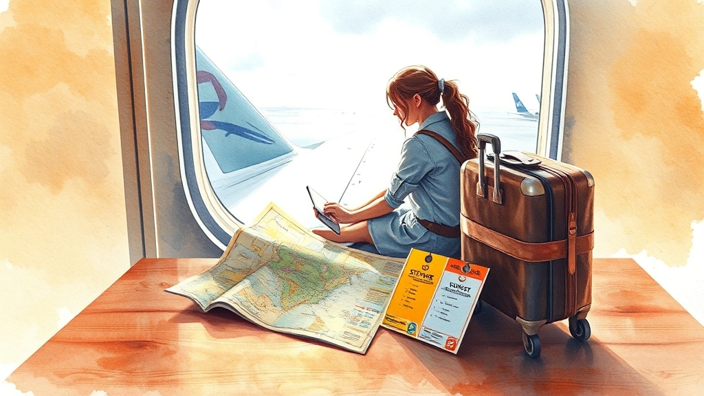 경유 vs 직항, 뭐가 이득일까? (watercolor 스타일)