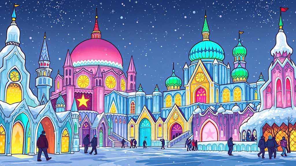 빙등제, 겨울 축제의 정수 (cartoon 스타일)