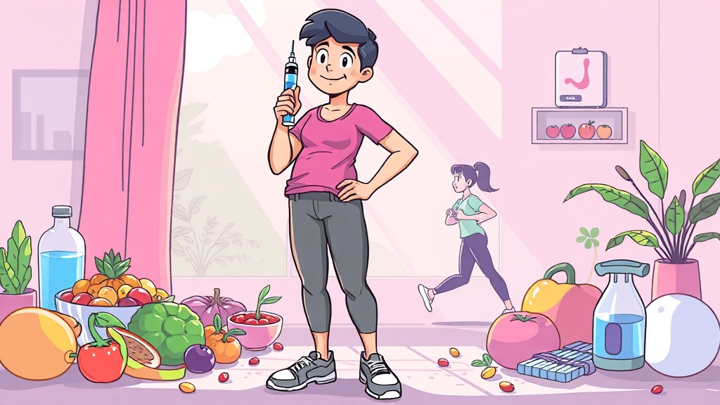 삭센다와 함께하는 식단 및 생활 관리 (cartoon 스타일)