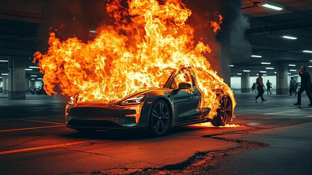 전기차 화재의 특징 (realistic 스타일)