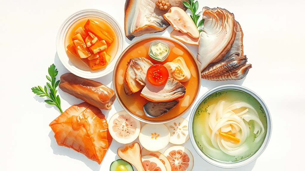 복날 대표 보양식 & 효능 (watercolor 스타일)