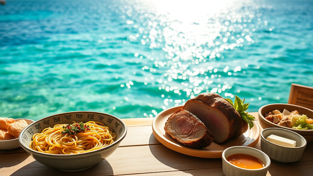 오키나와 미식 여행 가이드 (realistic 스타일)