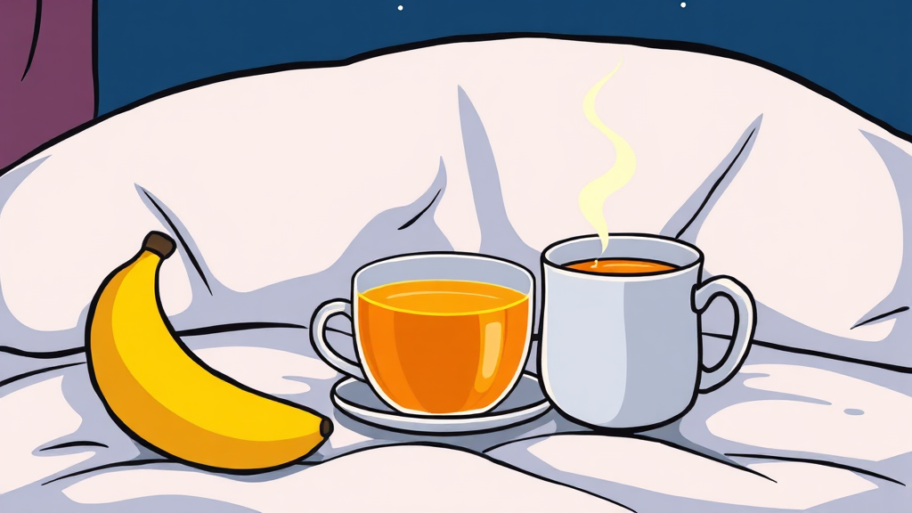 숙면에 도움을 주는 음식 섭취 (cartoon 스타일)
