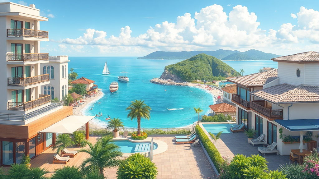 나에게 맞는 미야코지마 호텔 찾기: 유형별 비교 분석 (realistic 스타일)