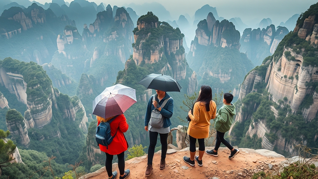 장가계 여행 시 날씨 관련 팁 (realistic 스타일)