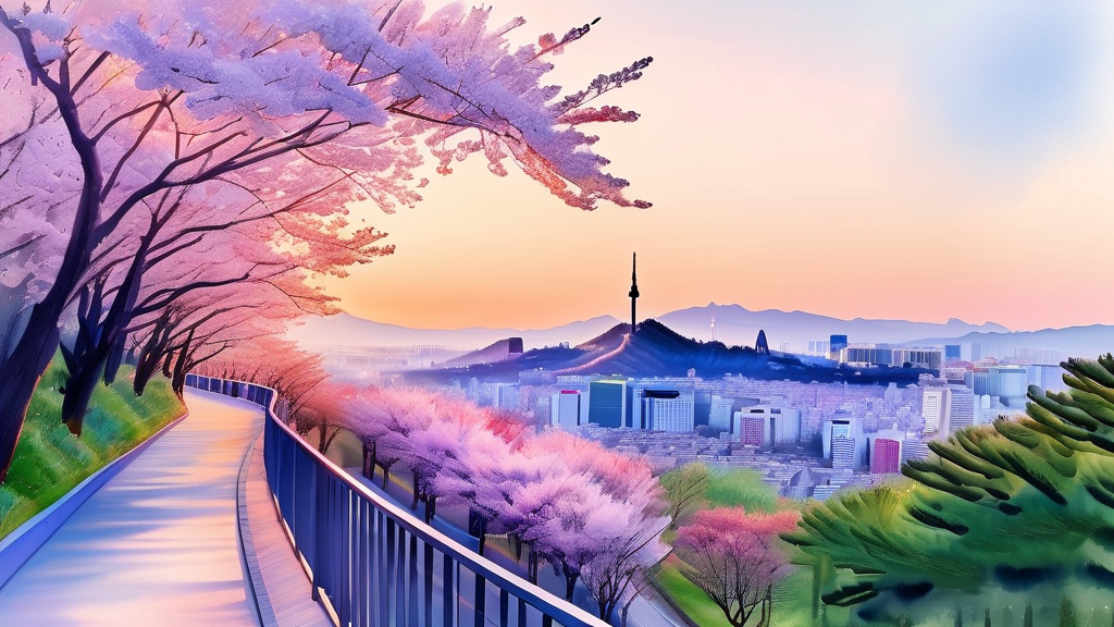 남산 케이블카 탑승 후 즐길 거리 (watercolor 스타일)