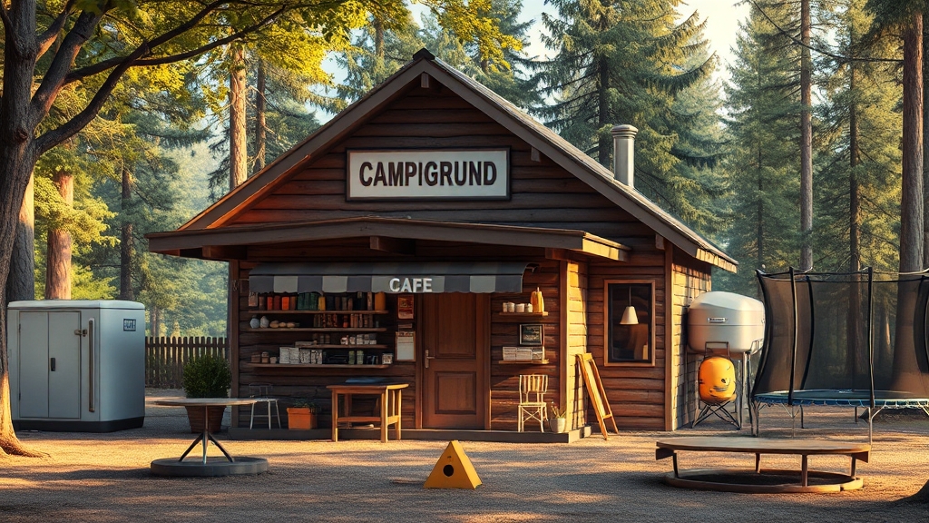 캠핑장 주요 시설 안내 (realistic 스타일)