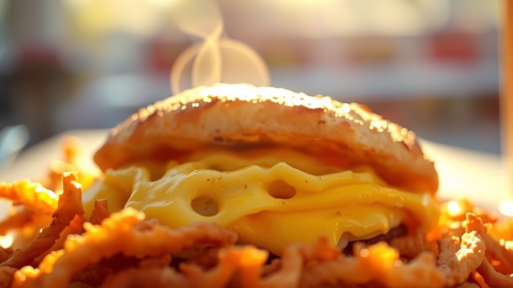 맥모닝 세트 구성 및 영양 정보 (realistic 스타일)