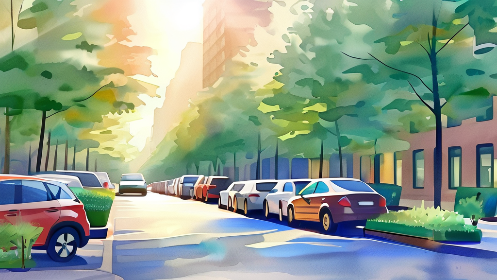 학교 운동장처럼, 공휴일 개방 관공서 주차장 활용법 (watercolor 스타일)