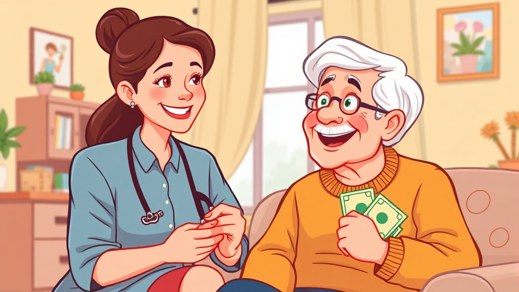 간병비 부담 줄이는 보험 활용법 (cartoon 스타일)