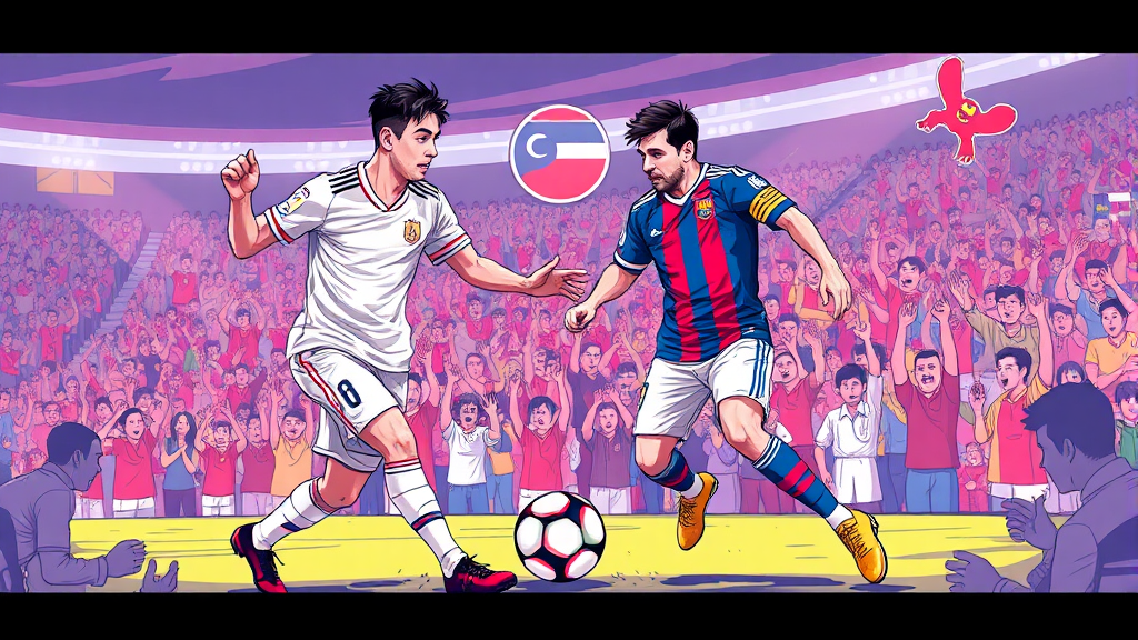 과거의 인연, 현재의 라이벌: 손흥민과 메시의 발자취 (illustration 스타일)