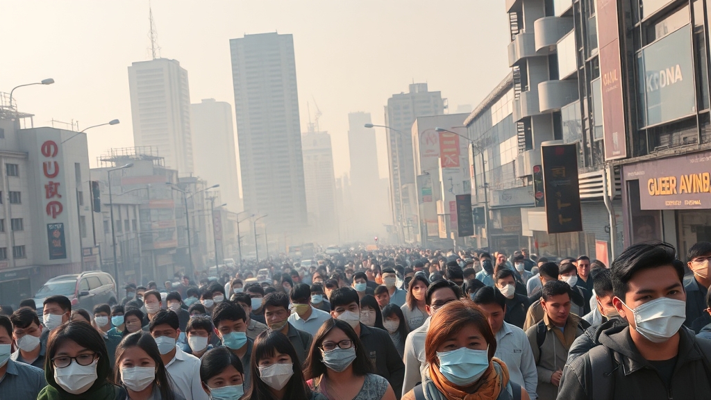 전국 미세먼지 주의보 발령 (realistic 스타일)