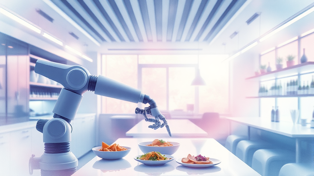 로봇 식당의 장단점 (watercolor 스타일)