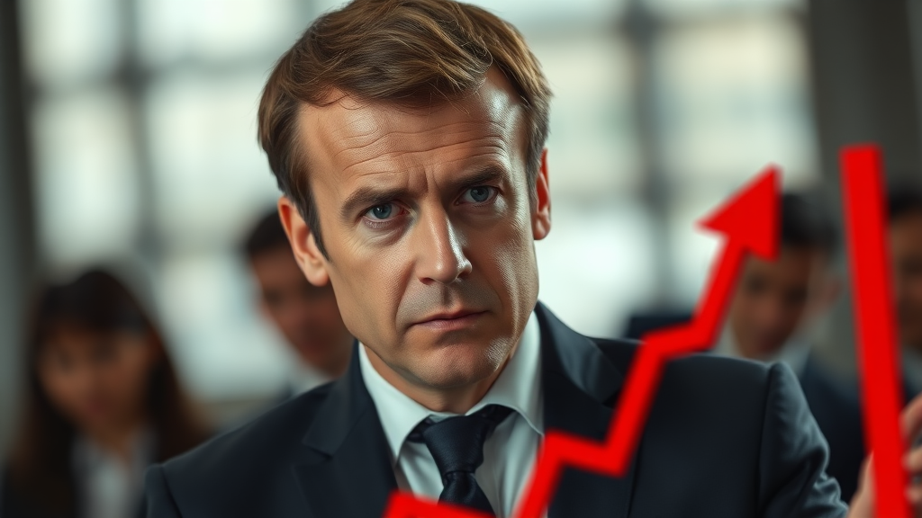 마크롱, 대중 관세 부과 경고 (realistic 스타일)