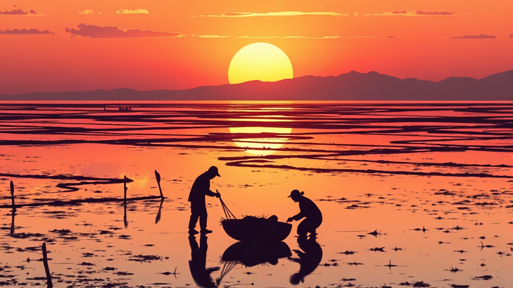 활동별 최적 물때 시간 활용법 (낚시, 해루질 등) (cartoon 스타일)