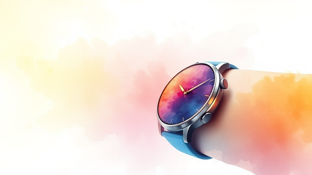 워치7: 건강 관리 & AI 웰니스 기능 (watercolor 스타일)
