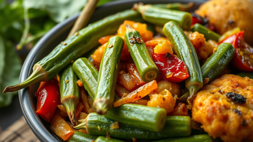 오크라 맛있게 먹는 법 (realistic 스타일)