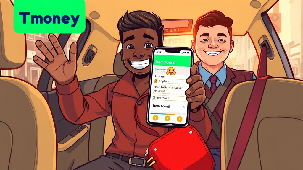 티머니택시 앱, 분실물 신고 절차 (cartoon 스타일)