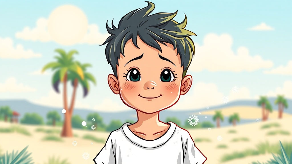 땀띠 관리, 여름철 피부 건강 지키는 방법 (cartoon 스타일)