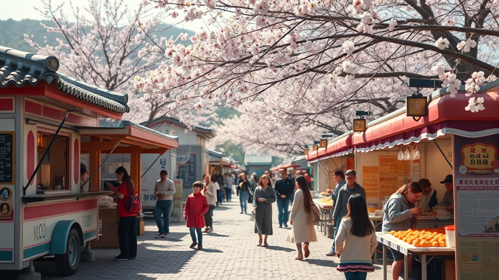 축제 즐기기: 맛있는 먹거리와 특별한 체험 (realistic 스타일)