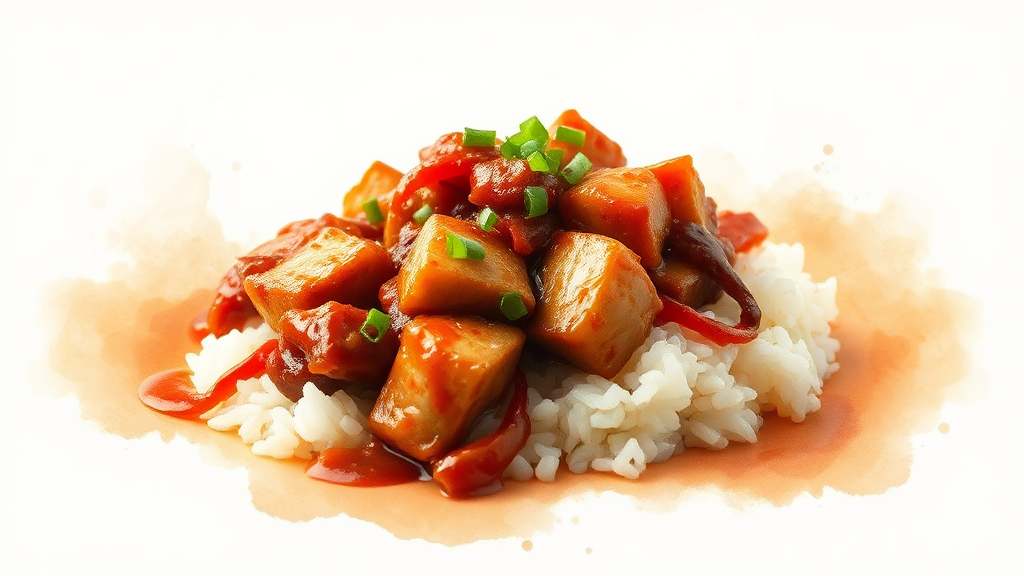 앞다리살 제육볶음: 매콤달콤한 국민 반찬 (watercolor 스타일)