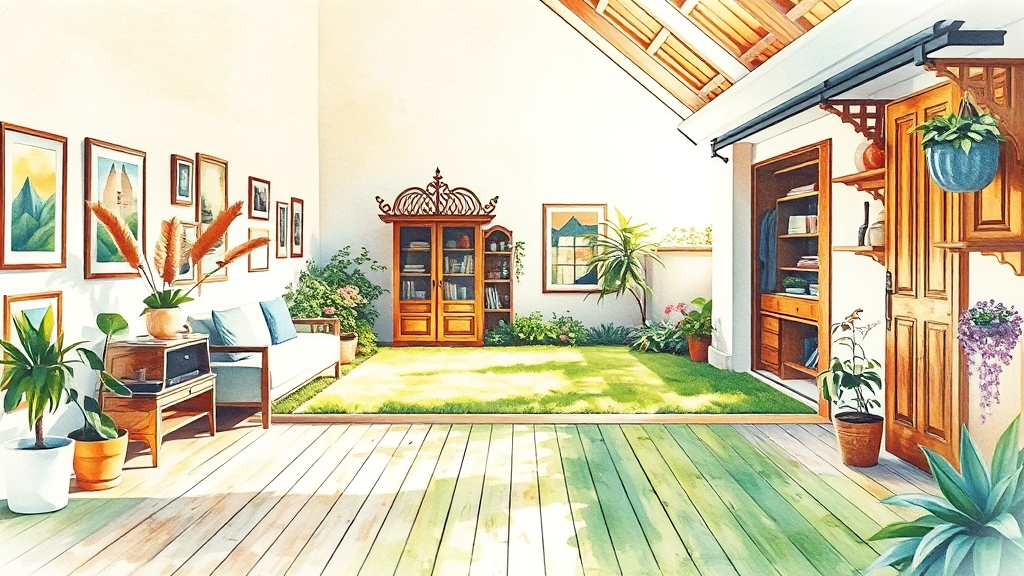 남향 위주 배치와 넓은 공간 (watercolor 스타일)
