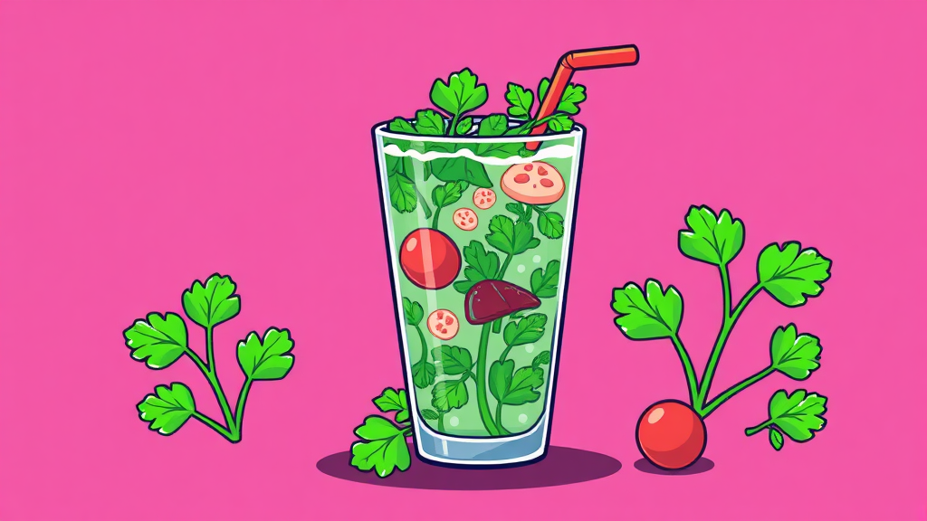 미나리 해독 주스, 왜 마셔야 할까요? (효능 분석) (cartoon 스타일)