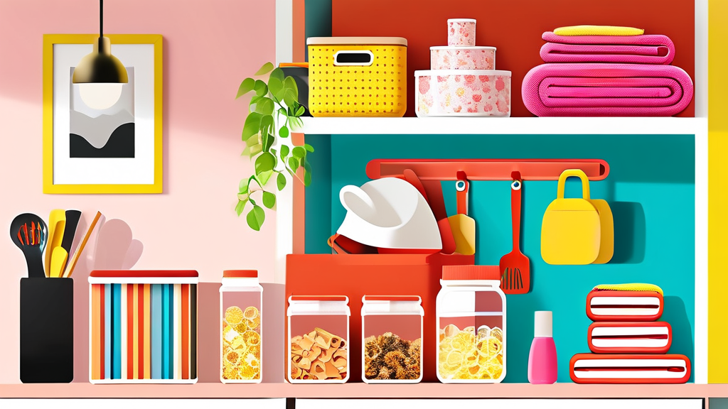 생활 꿀템 & 수납 아이디어: 공간 활용도를 높이는 방법 (illustration 스타일)