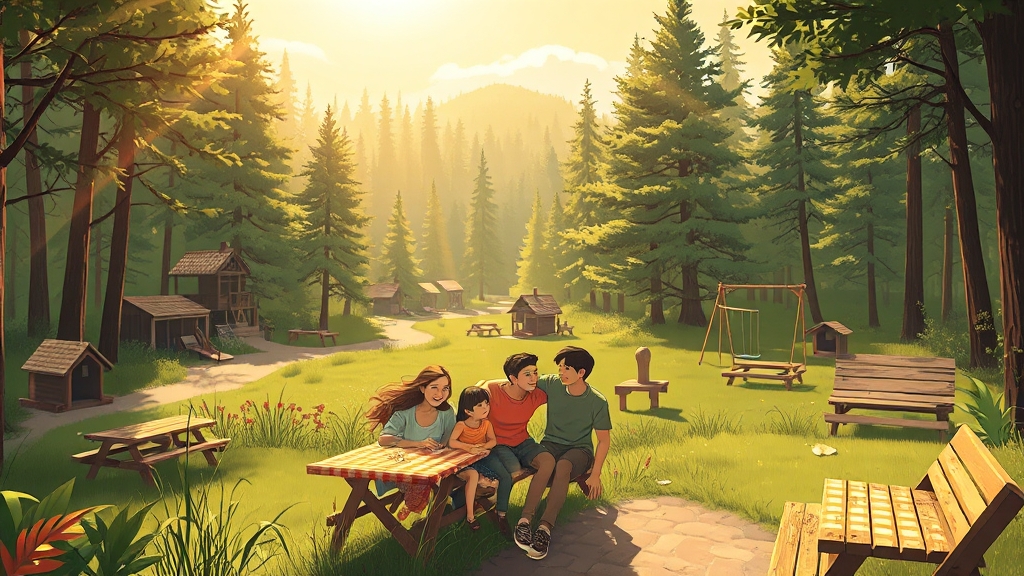 휴양림 시설 안내 (illustration 스타일)