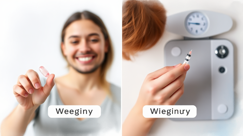 위고비 알약 vs 주사, 비교 분석 (watercolor 스타일)