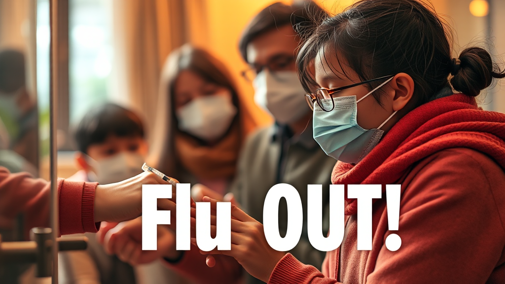 독감 예방 & 관리: 백신, 생활 습관 (realistic 스타일)