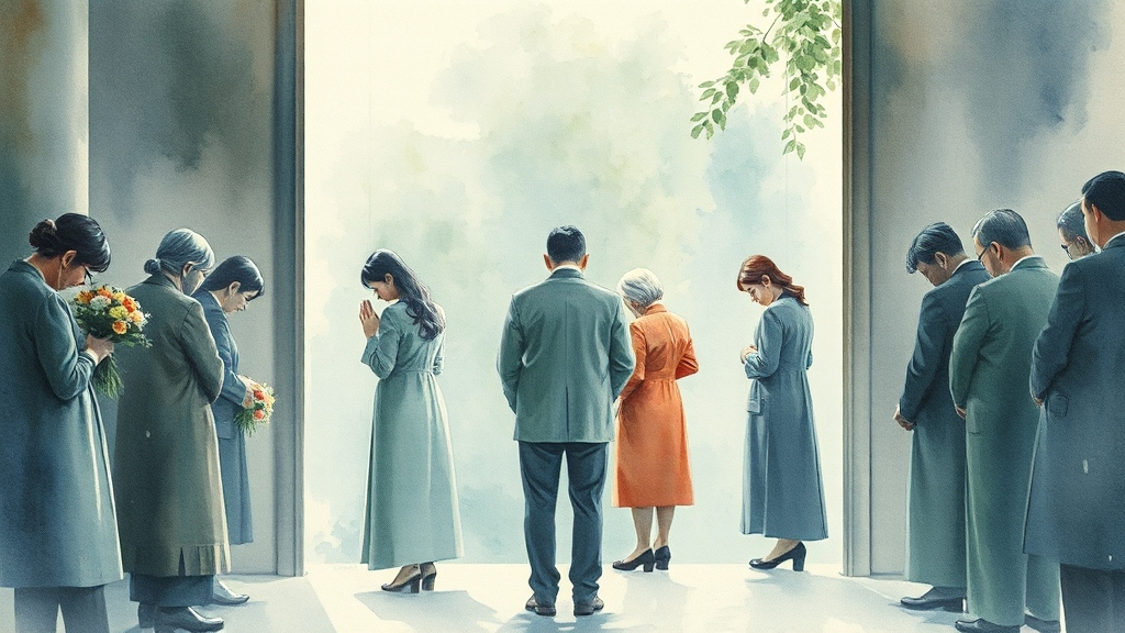 조문 후 퇴장 시 주의사항 (watercolor 스타일)