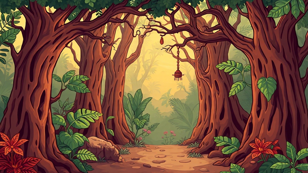 침향나무에 수지가 쌓여 침향이 만들어지는 과정을 그림으로 표현