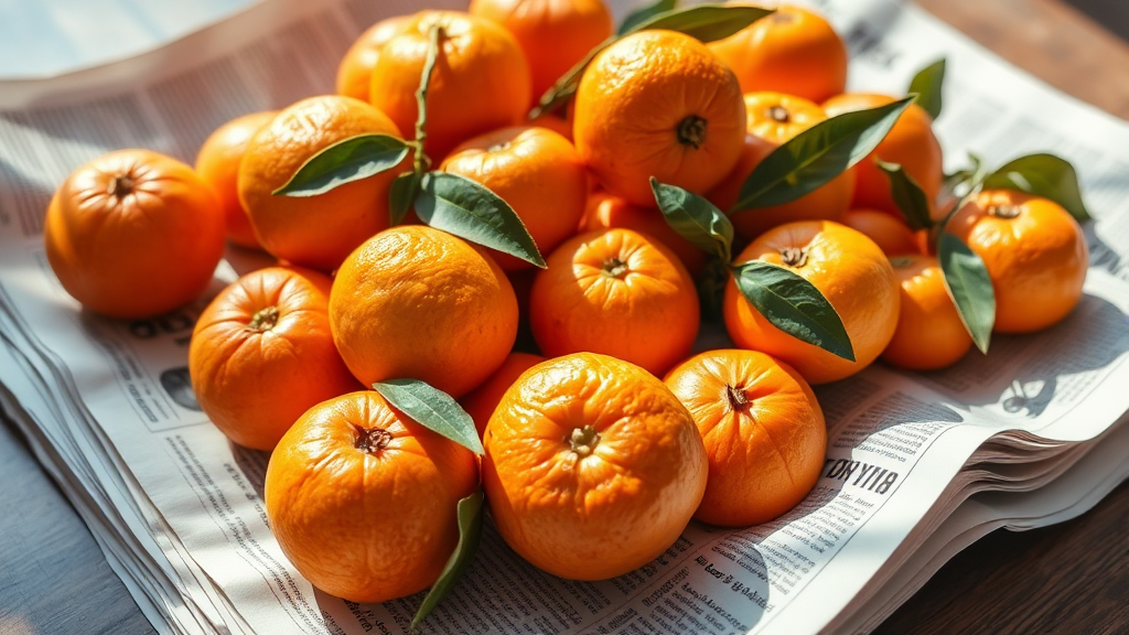 귤 보관법: 실온 보관 (realistic 스타일)