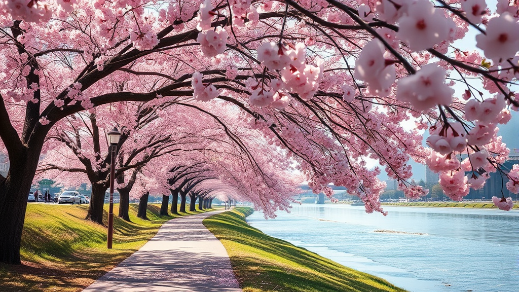 숨은 벚꽃 명소 찾기: 특별한 벚꽃 경험을 위한 추천 장소 (realistic 스타일)
